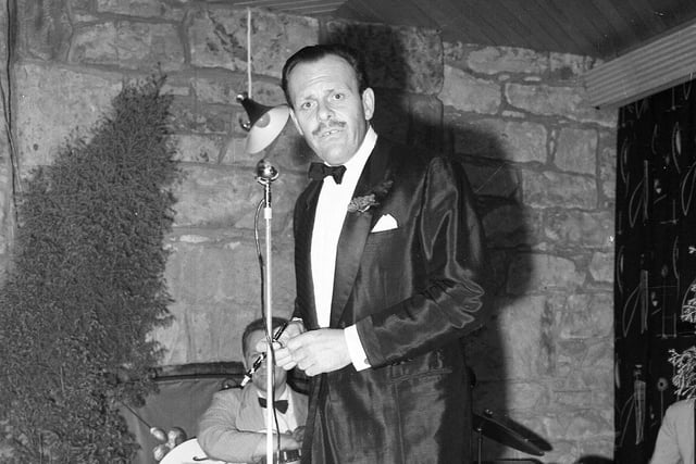 Terry Thomas at the White Cockade Nightclub in 1957 after the premiere of his film Lucky Jim at the Edinburgh Film Festival.