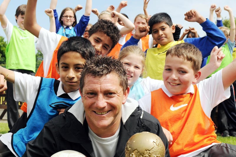Football camp coach Sean Simpson had plenty of young stars on his course at this event at Marine Park Primary School in 2010.