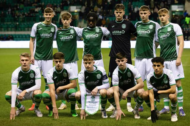 Hibs under-19s line up ahead of the UEFA Youth League play-off round clash with Borussia Dortmund