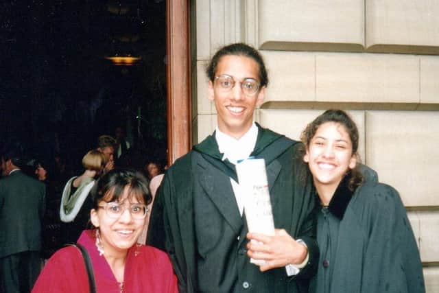 Shona (right) with sister Alison and Iain at his graduation.