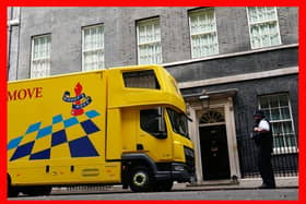A van from the company Bishop's Move, which specialises in removals, storage and shipping, in Downing Street