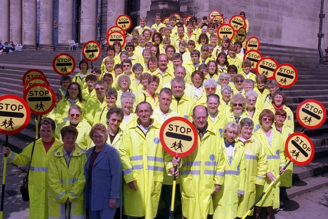 Some of the 200+ Lollipop persons in Sheffield celebrating the start of  School crossing patrol week in 1998