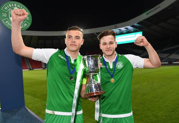 Jamie Gullan, right, won the SFA Youth Cup with Hibs in 2018