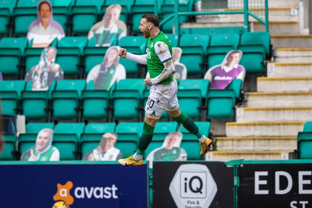 Martin Boyle leaps for joy after firing Hibs in front