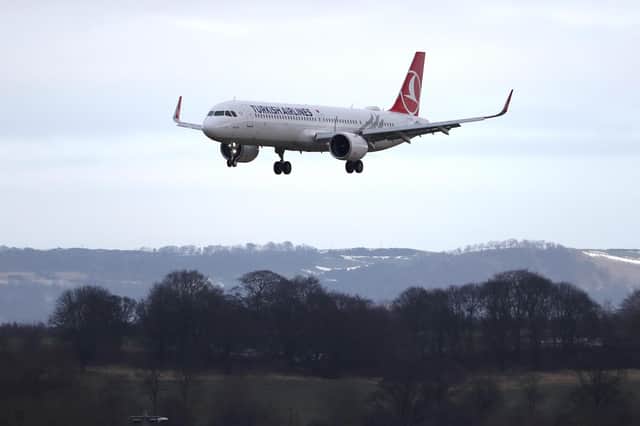 A Turkish Airlines plane arrives at Edinburgh airport. Picture date: Monday February 15, 2021.