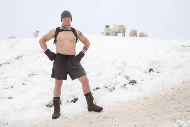 John Carstairs, 55, who frequently walks in the Pentland Hills near Edinburgh in his shorts. Relishing the cold and praising the health benefits it can bring (Photo: SWNS).