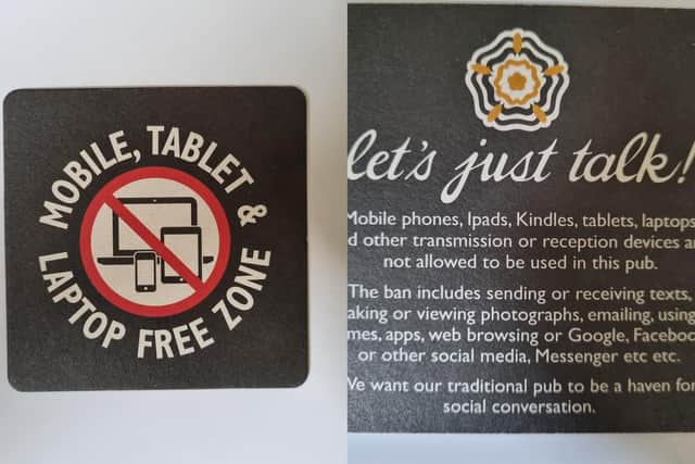 The Cramond Inn has beer mats which ask customers to put devices away
