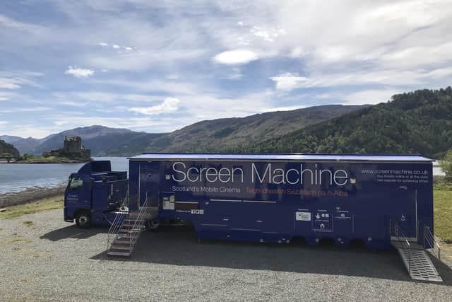 The Screen Machine mobile cinema service, seen here at Dornie, near Eilean Donan Castle, has operated across Scotland since 1998.
