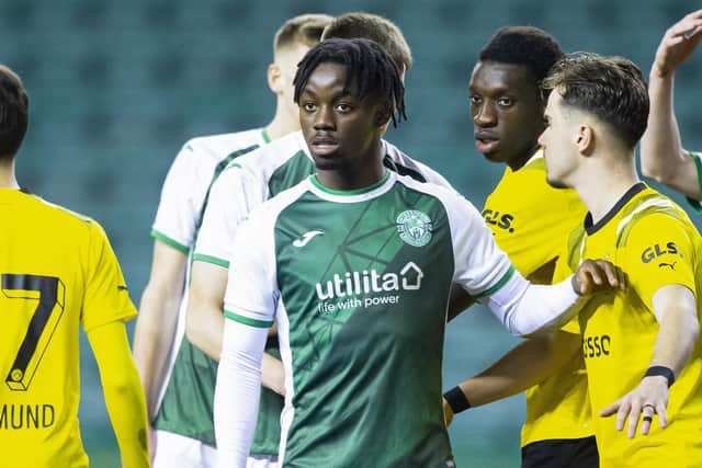 Kanayo Megwa in action for Hibs during the UEFA Youth League clash with Borussia Dortmund. Picture: Ewan Bootman/SNS Group