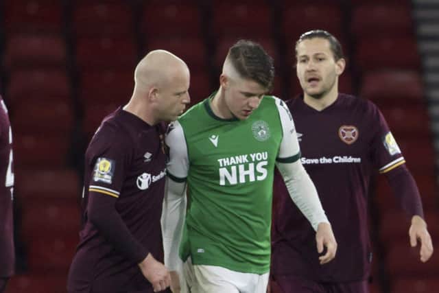 Hearts' Steven Naismith (left) with Kevin Nisbet during the Scottish Cup semi-final match (Picture: Alan Harvey/SNS Group)