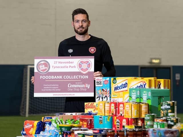 Craig Gordon promotes Hearts' annual foodbank collection, which is at Tynecastle this Saturday.