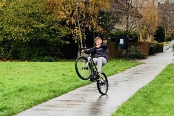 'Look mum, I'm doing a wheelie!' Hayley's son shows how it's done