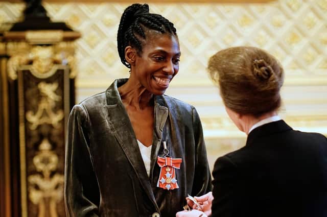 John Lewis Partnership chair Dame Sharon White being made a Dame Commander of the British Empire by the Princess Royal during an investiture ceremony at Windsor Castle.