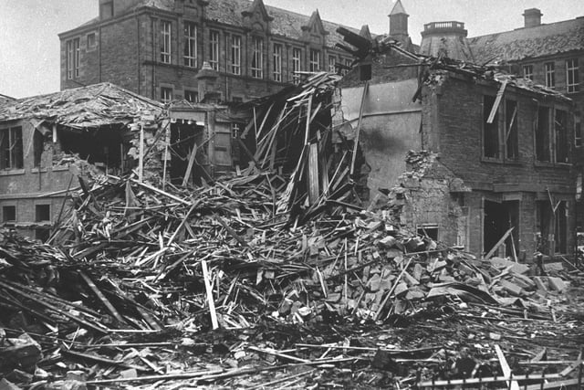 Land mine explosion in 1941 leaves Leith's David Kilpatrick school damaged.