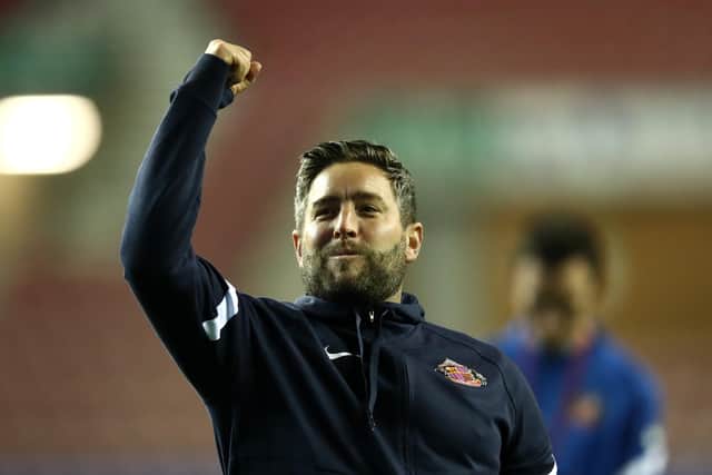 Lee Johnson celebrates a Sunderland victory. He took them to the League 1 play-offs but they lost to Lincoln City. Picture: Jan Kruger/Getty