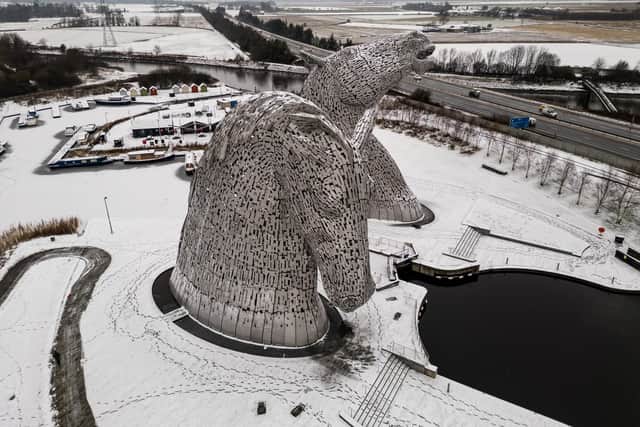 The Kelpies sculptures surrounded by a blanket of snow near Grangemouth on Friday. Picture: David Wilkinson/SWNS