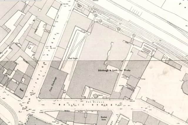 Historic map showing the huge site of the former gas works