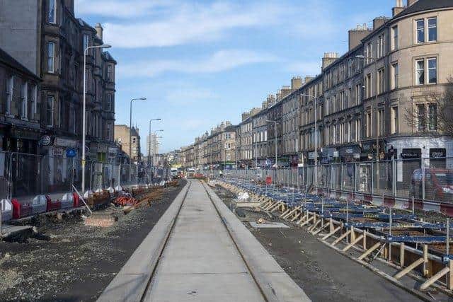 The first tram tracks were laid on Leith Walk as part of the extension of the route to Newhaven