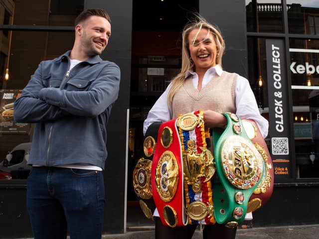 Undisputed light-welterweight world champion Josh Taylor attends a media and fan event at German Doner Kebab in Edinburgh’s Lothian Road with fiancee Danielle Murphy. Tbe couple will marry this summer. Picture: Ian Jacobs