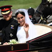 Prince Harry and Meghan Markle ride in an Ascot Landau after their wedding ceremony at St George's Chapel in Windsor Castle (Picture: Paul Ellis/PA)