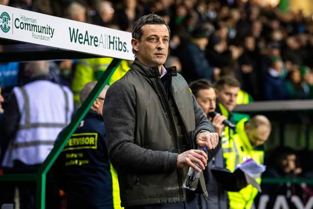 EDINBURGH, SCOTLAND - MARCH 03: Hibs Manager Jack Ross during the Ladbrokes Premiership match between Hibs and Hearts at Easter Road on March 03, 2020 in Edinburgh, Scotland. (Photo by Ross Parker / SNS Group)