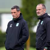 Potter and Jack Ross look on at training ahead of Hibs' trip to Tannadice