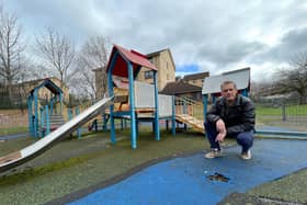Cllr Christopher Cowdy at the Moat Drive playpark in Slateford.