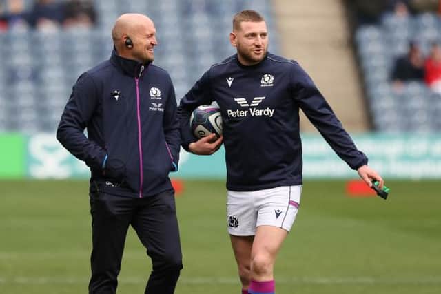 Gregor Townsend  and Finn Russell pre-match during the Autumn Nations Series match between Scotland and Japan at BT Murrayfield.  (Photo by Craig Williamson / SNS Group)