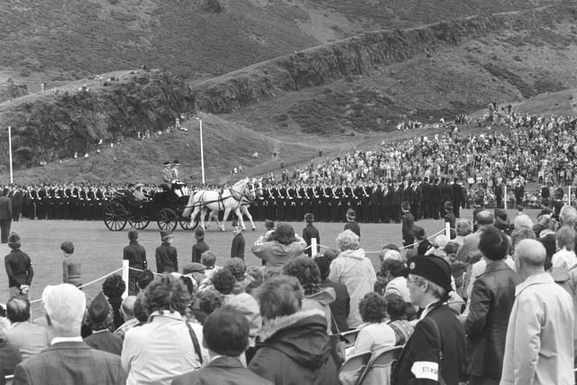 Boys' Brigade members being inspected by the Queen in Holyrood Park in July 1983.