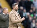 Lee Johnson on the touchline at Celtic Park during Hibs' 6-1 defeat in October