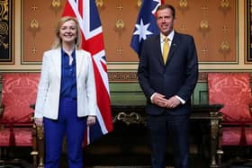 UK secretary of state for international trade Liz Truss, left, and Australia’s trade minister Dan Tehan