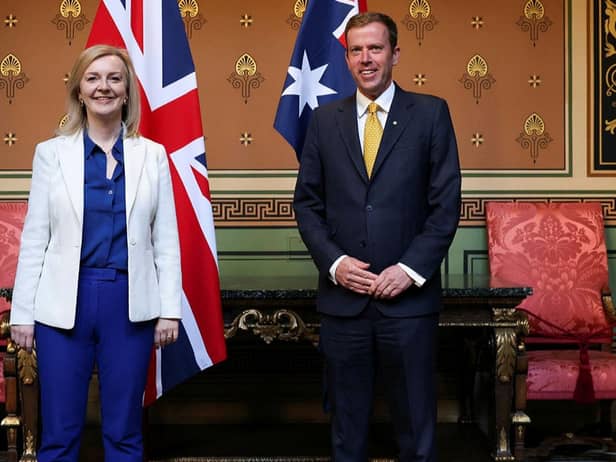 UK secretary of state for international trade Liz Truss, left, and Australia’s trade minister Dan Tehan
