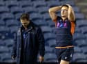Edinburgh's Nic Groom, left, and Mike Willemse cut dejected figures after the narrow defeat by Glasgow. Picture: Craig Williamson/SNS