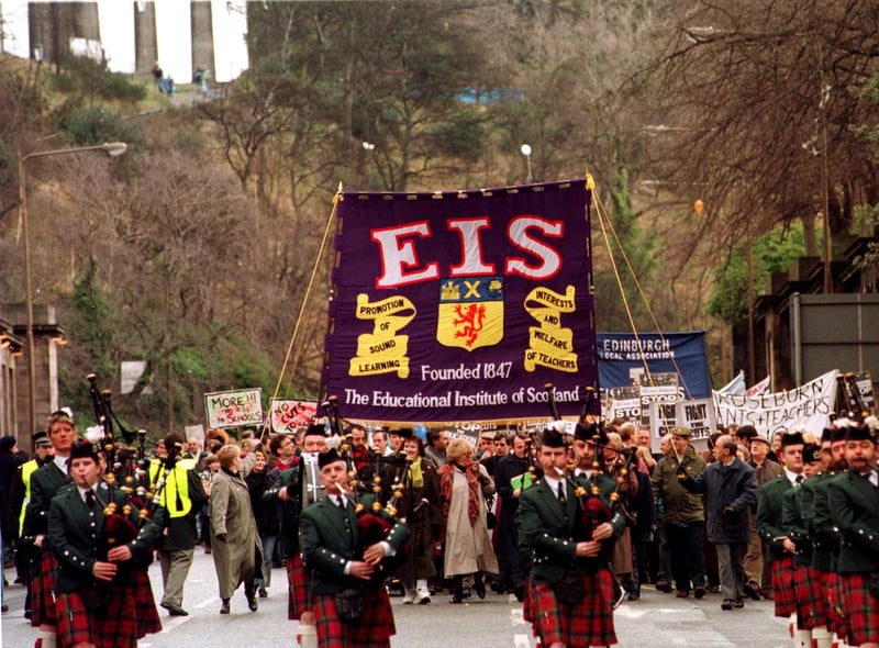 The 1996 Educational Institue of Scotland march saw teachers, pupils and parents come together to demonstrate over cuts in education.