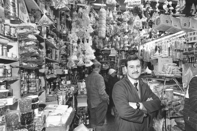 Philip Contini inside the Italian delicatessen Valvona & Crolla in Edinburgh in 1983.