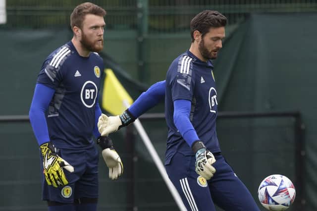 Zander Clark and Craig Gordon in Scotland training last summer before the former became a team-mate to the elder statesman at Hearts. Picture: SNS