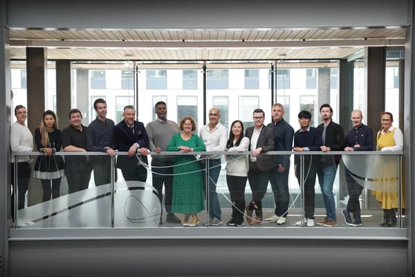 This year’s AI Accelerator cohort with Data-Driven Entrepreneurship DDE AI Accelerator Programme manager Katy Guthrie (in green) and DDE programme support officer Fabrizio Formichella (centre) plus John Brodie (fifth from the right). Picture. Stewart Attwood.