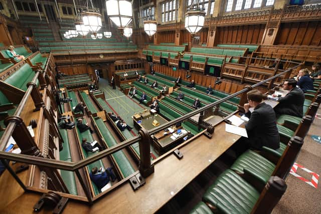 MPs observe social distancing during Prime Minister's Questions, while others take part remotel (Picture: Jessica Taylor/UK Parliament/PA Wire)