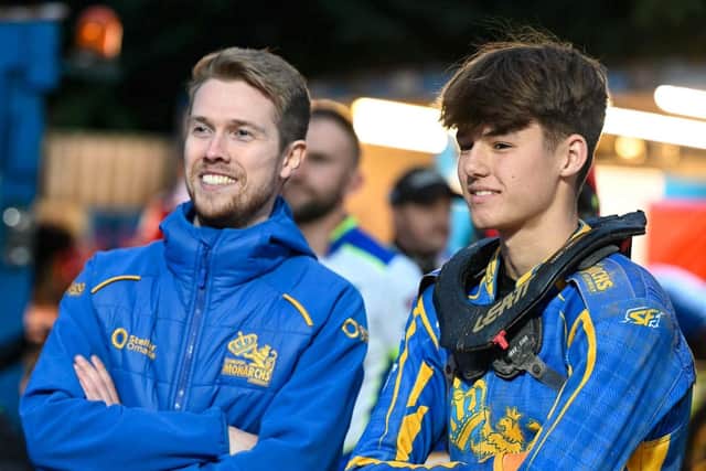 Team manager Scott Wilson, left, and Monarchs reserve and Monarchs Academy No.1 Jordy Loftus. Picture: Stephen Fruzynski