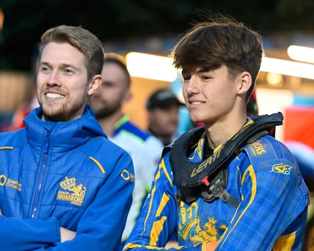 Team manager Scott Wilson, left, and Monarchs reserve and Monarchs Academy No.1 Jordy Loftus. Picture: Stephen Fruzynski