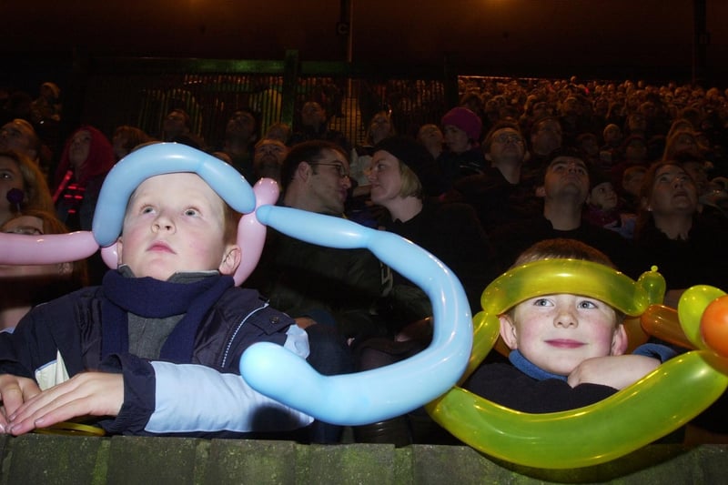 Andrew Fraser (left) and Stuart Robertson enjoy the fireworks display hosted by Edinburgh Leisure to mark Guy Fawkes Night at the Meadowbank Stadium in 2002.