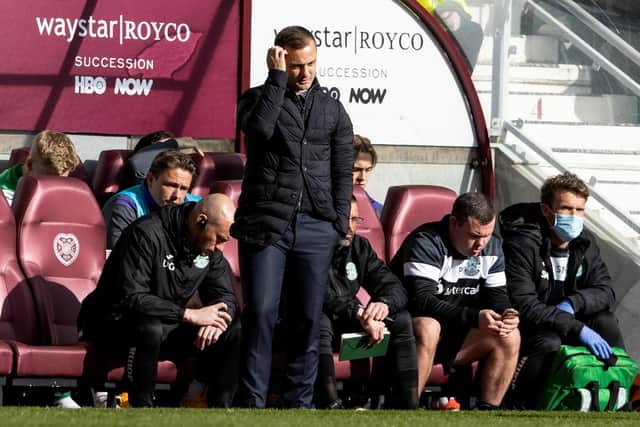 Shaun Maloney watched his Hibs side lose 3-1 to Hearts at Tynecastle on Saturday. Picture: SNS