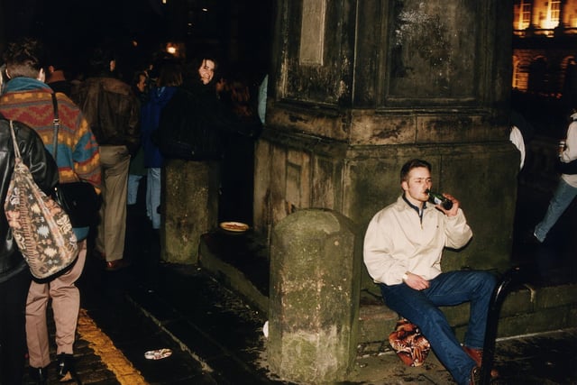 Revellers see in the New Year of 1994 at Parliament Square.