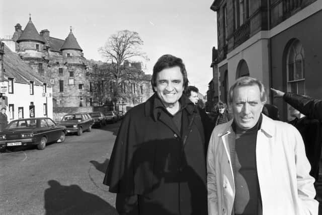 American singers Johnny Cash and Andy Williams in Fife for a concert at Falkland Palace  in October 1981.