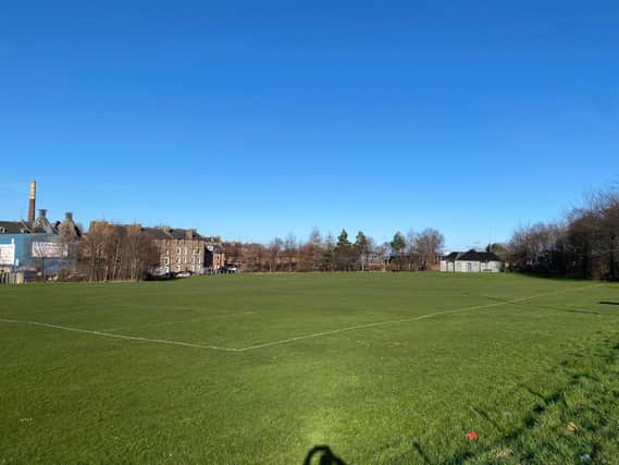 An empty pitch in Cairntows Park, Craigmillar