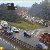 Traffic building up near J2 on the M8 following collision picture: Traffic Scotland