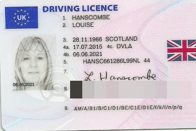 A driver's licence under the name Louise Hanscombe presented to letting agents in order to rent properties.