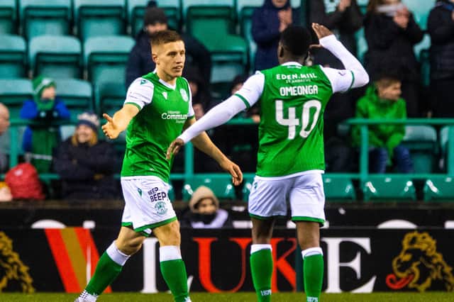 Greg Docherty (left) and Stephane Omeonga have reacted on Twitter following the conclusion of their loan deals at Hibs.