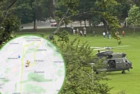 One of RAF Puma helicopters in the Meadows in Edinburgh on Friday afternoon (Photo: Fayaz Alibhai).