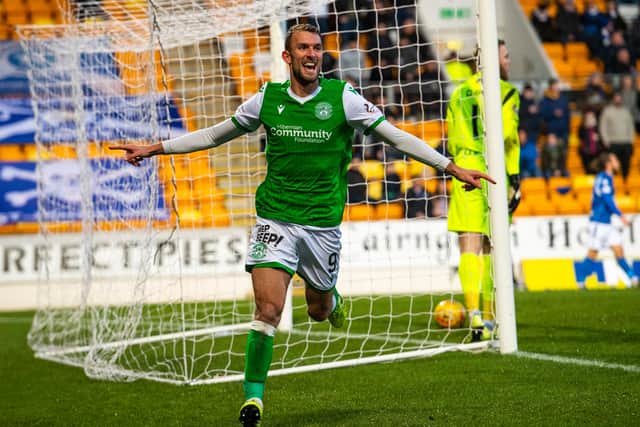 Christian Doidge netted his first league goals for Hibs AFTER Paul Heckingbottom's departure. Picture: SNS